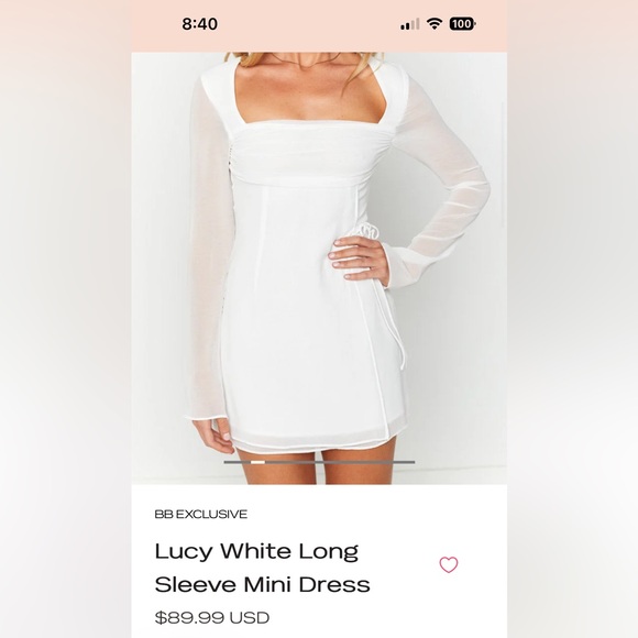Beginning Boutique Lucy White Long Sleeve Mini Dress-Size 8 - Picture 1 of 6